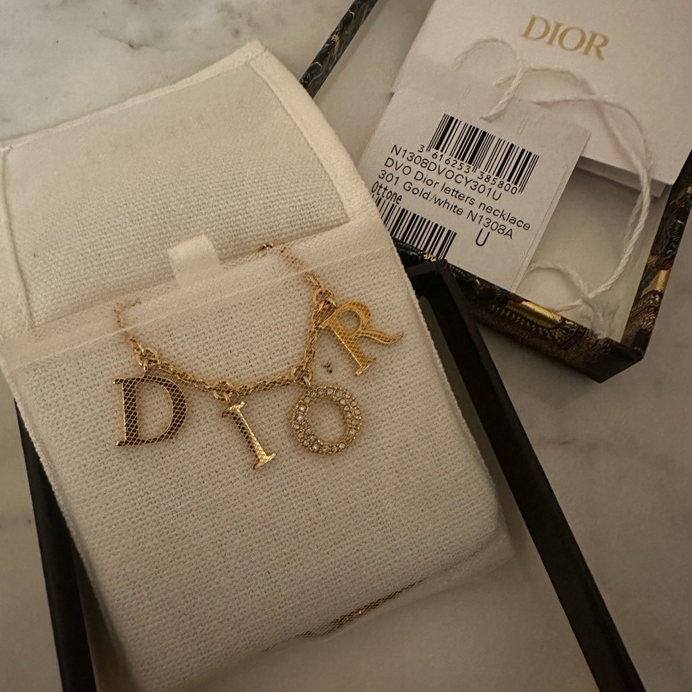 Dior Gold Letter Charm Necklace with Pavé O Accents - Picture 7 of 7